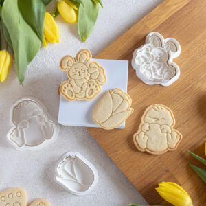 Kiškutis su gėle, tulpė ir ančiukas už margučio - Velykinės sausainių formelės