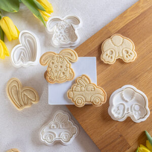 Velykinės sausainių formelės - kiškio ausytės, užpakaliukas, kiškiamobilis ir zuikutis už margučio