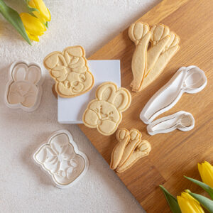 Zuikučių porelė ir tulpė su koteliu - Velykinės sausainių formelės